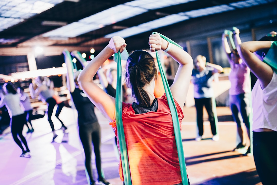 Some serious stretching done during a fitness event.